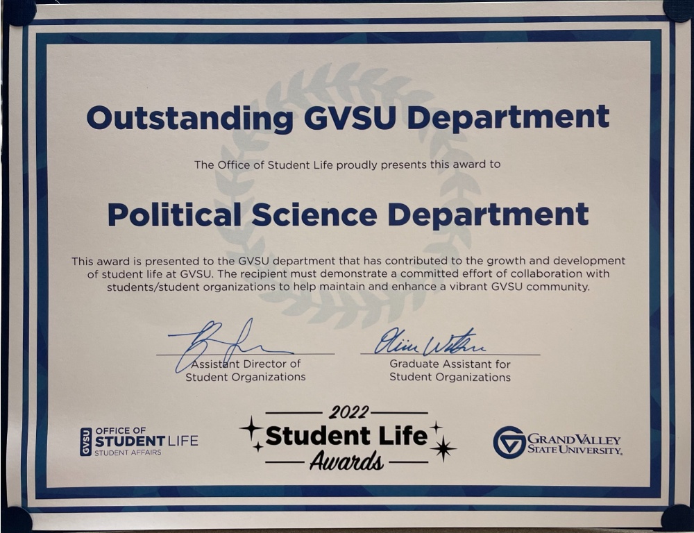 Political Science Department Named Outstanding GVSU Department